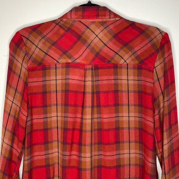 Beach Lunch Lounge Red Plaid Soft Comfy Cozy Rayon Plaid Button Down Flannel XS - Picture 8 of 9